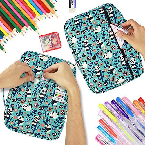 YOUSHARES Colored Pencil Case 220 Slots Pen Case Organizer With Handy Wrap & Zipper, Multilayer Holder for Prismacolor Colored Pencils & Gel Pen (Panda) - color: Panda
