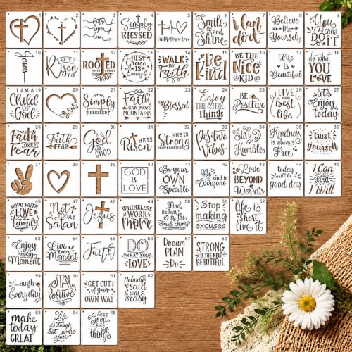 65Pcs Small Christian Stencils for Painting, 3 Inch Reusable Bible Journaling Stencils for Wood Burning Crafts, Wall, Card, Rock,Signs, Fabric & Home Decor (3 inch Christian) - color: 65 Pcs Christian