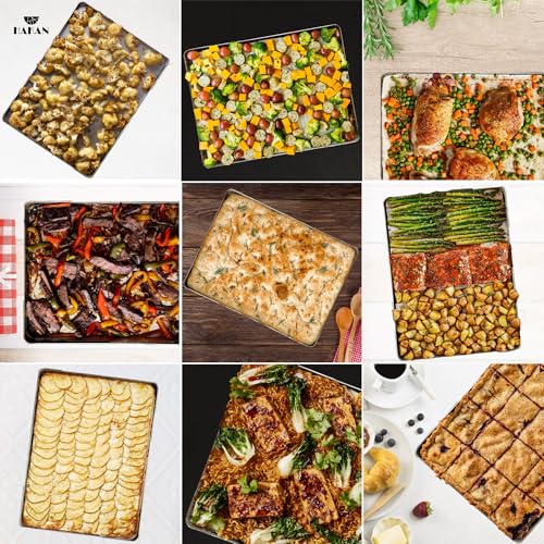 Hakan Aluminum Half Sheet Baking Pan 14x18-inch, 2.2lbs Weight, Thick Rust-Free Bakeware, Warp Resistant Food Grade Aluminum Baking Tray, Cookie Sheet Oven Tray, Heavy-Duty Baklava Tray, Silver