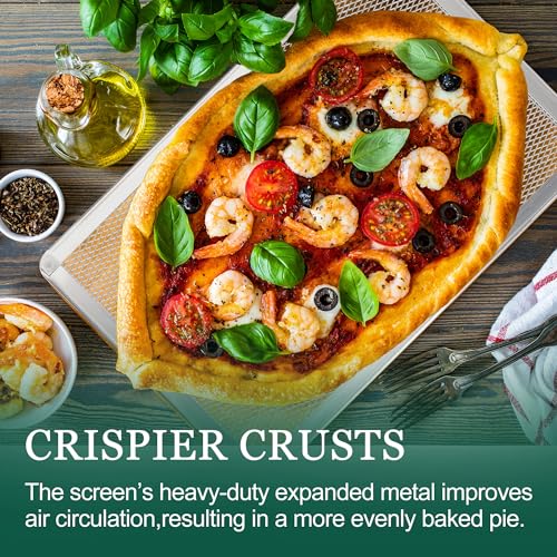 Pizza Screen 11 x 16 Inch 2 Pack Rectangular Aluminum Pizza Pan Restaurant-Grade Flatbread Screen Pizza Crisper Pan,Oven-Safe - size: 11×16 inch Pizza Screen