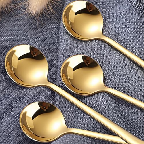 Pack of 8 Gold Stainless Steel Espresso Spoons, 5.3 Inch Mini Teaspoons Set for Coffee, Dessert, Cake, Ice Cream, Tea, Sugar, Cappuccino, Mirror Finish Small Spoon Set - color: Gold