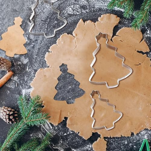 3Pieces Christmas Tree Cookie Cutter Set, Christmas Cookie Cutters, Stainless Steel Biscuit Cutters for Baking Xmas Holiday Party Decorations