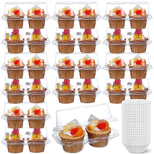 Roshtia 100 Pcs 2 Cavity Cupcake Container with 300 Mini Baking Cups