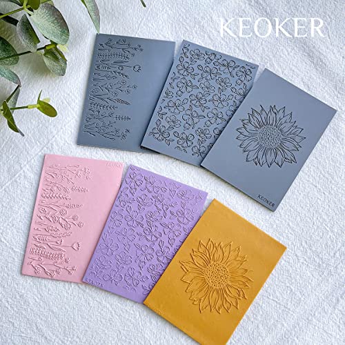 Keoker Polymer Clay Texture Sheets, Clay Texture Mat for Making Earrings Jewerly, Polymer Clay Texture Roller (No. 4 Floral) - color: （4）
