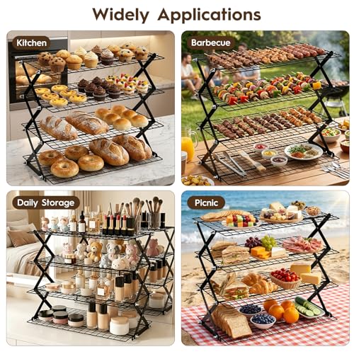 4 Tier Collapsible Cooling Rack for Cooking and Baking Rack Stackable - size: 4 Tier