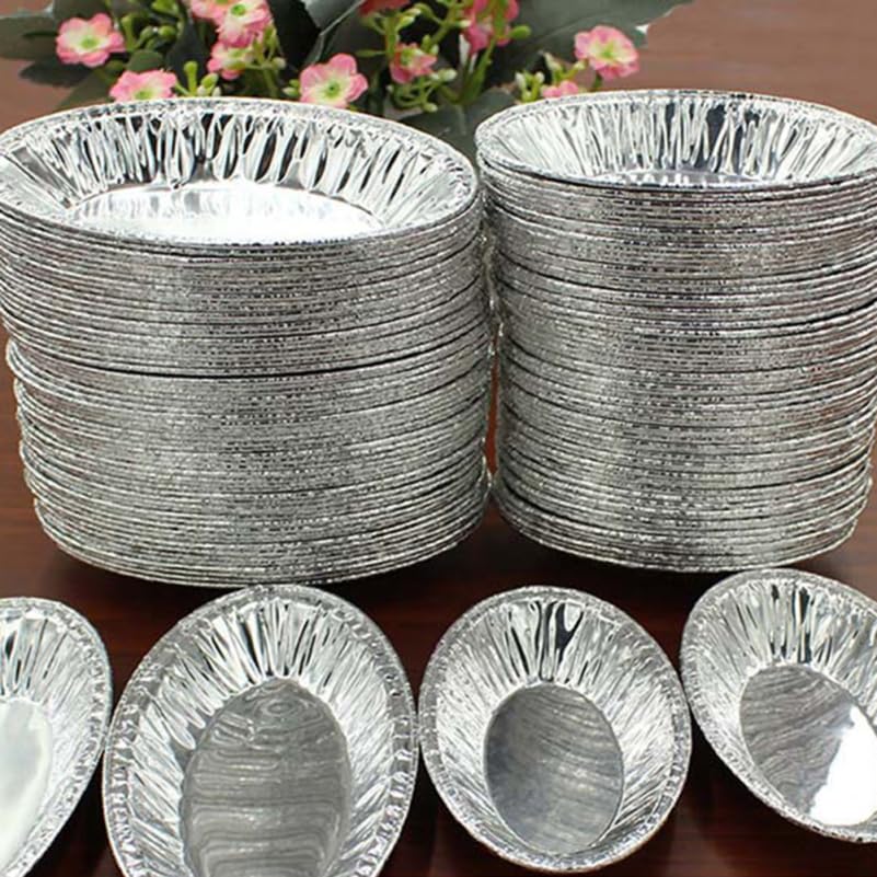 250Pcs Disposable Foil Egg Tart Cups Oval Mini Baking Pans Small Baking Cups for Tarts Quiches and Oysters Holder