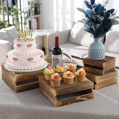 Sieral 4 Pcs Wood Cupcake Stand Dessert Display Risers,Rustic Dark Brown - color: Rustic Dark Brown