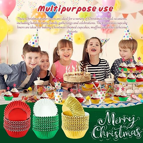 SANNIX 450Pcs Foil Cupcake Liners Christmas Metallic Cupcake Liners - color: Red Green Gold