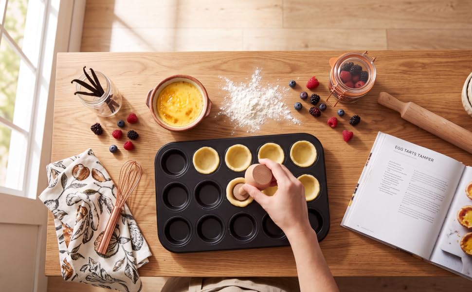 Egg Tarts Tamper, Wooden Double Side DIY Cake Shaping Kitchen Tool for Muffin Pecan Pies Cheesecakes Dessert