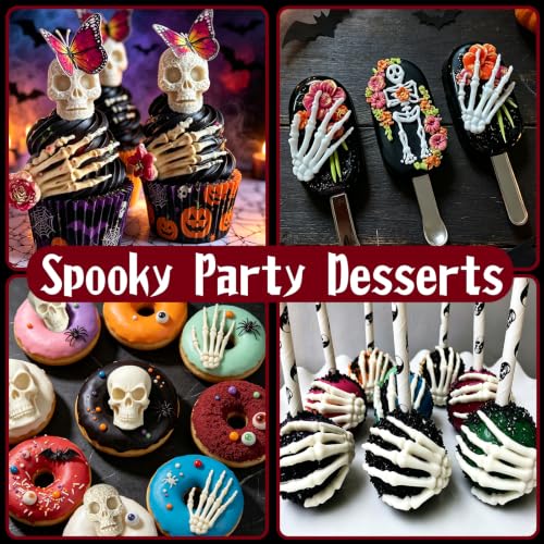 Halloween Fondant Molds, 6Pcs Skull Skeleton Hands Cake Fondant Mold - color: 6 Pcs Skull Skeleton Hands Molds, Pink