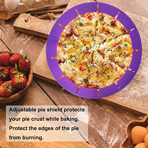 Adjustable Pie Crust Shield Protector Pie Edge Protector Tools Round Silicone Baking Cake Pizza Cover BPA-Free for Halloween Christmas Baking Fits 8-11.5 Inches Pie - color: ZA-Red-2pcs+Purple-2pcs