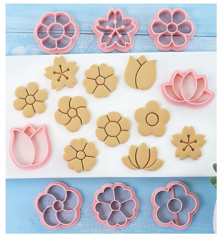 MayeBridge Cookie Cutter 8 Pieces Flower Cookie Cutters Plastic Cookie Stamps Cookie Mould Press Cross Cookie Mould Set Baking Kitchen Tools (Flower 1115A) - color: Flower 1115A