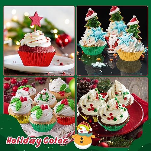 SANNIX 450Pcs Foil Cupcake Liners Christmas Metallic Cupcake Liners - color: Red Green Gold