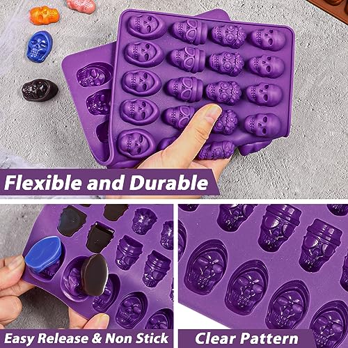 Webake Mini Skull Candy Mold with 4 Different Shapes, 36-Cavity Halloween Skull Silicone Chocolate Candy Mold for Gummy, Chocolate, Candy, Jello, Cupcake Decoration（2PCS）