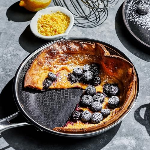 HexClad 8" Hybrid Nonstick Frying Pan with Lid, Dishwasher & Oven Safe - size: 8-inch, style: Pan + Lid