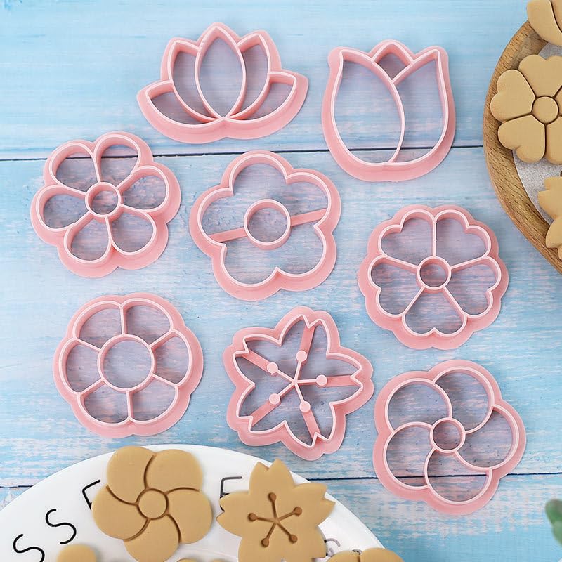 MayeBridge Cookie Cutter 8 Pieces Flower Cookie Cutters Plastic Cookie Stamps Cookie Mould Press Cross Cookie Mould Set Baking Kitchen Tools (Flower 1115A) - color: Flower 1115A