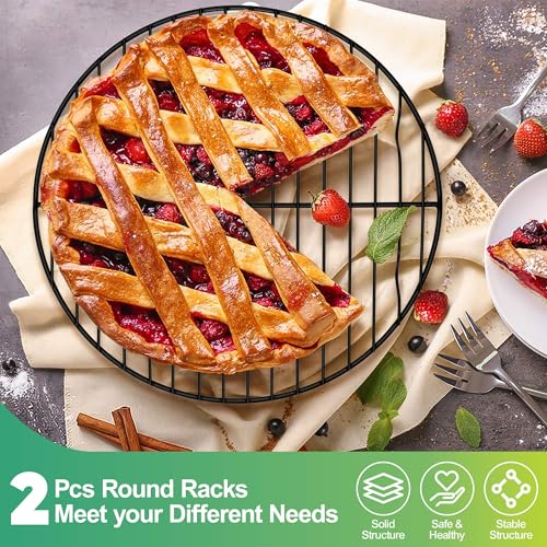 P&P CHEF 9 Inch Cooking Rack Round for Steaming Cooling, Black, 2 Pack - color: Black, size: 9 inch