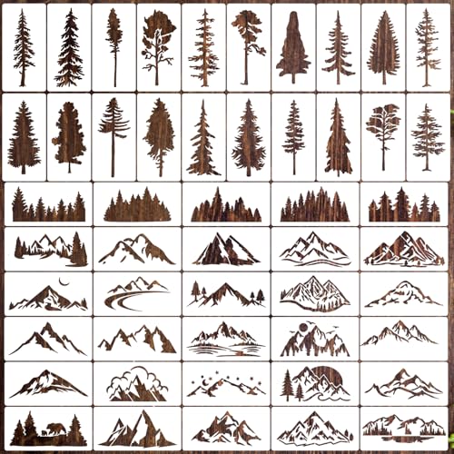 Mountain Stencils Wood Burning Stencils 4"x2" - style: Mountain Tree 4"/50p