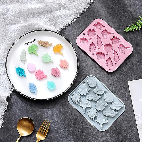 Fall Leaf Chocolate Candy Fondant Silicone Mold, 12 Hole 3D Brain Shape Mold，DIY Cookies Candy Gummy Chocolate Mold Ice Cream Tray for Holiday Party Thanksgiving Day(2 Pack) - color: Fall Leaves