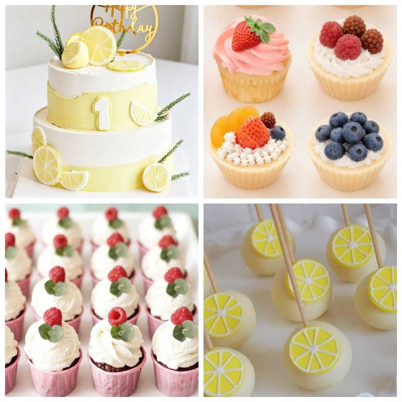 Strawberry Silicone Fondant Mold,Blueberry Lemon Piece Fruit Chocolate Molds 5PCS for Cake Cupcake Topper Candy Candle Polymer Clay - style: Fruit Molds 6pcs