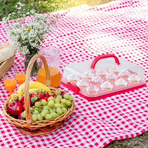 Cake Carrier with Lid, Cake Holder Cupcake Container for 12 Cupcakes 2 in 1 Portable Dessert Container for Pie Muffin Cobbler (Red) - color: Red