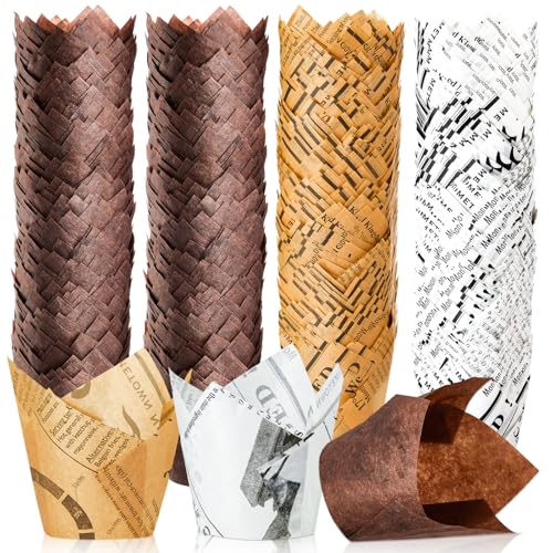 Potchen 800 Pcs Tulip Cupcake Liners Baking Cups,Newspaper,Mocha Style - color: Newspaper, style: Mocha Style