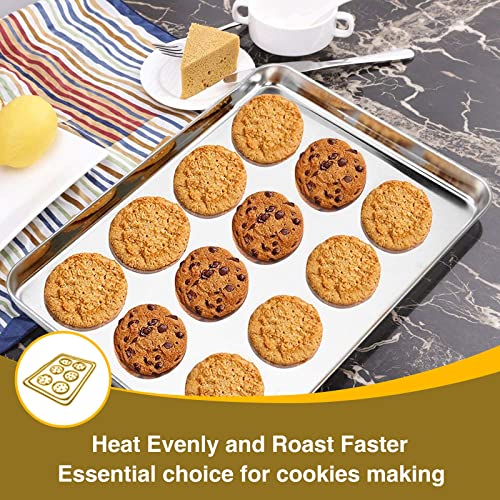 Wildone Baking Sheet with Rack Set (3 Pans + 3 Racks), Stainless Steel Baking Pan Cookie Sheet with Cooling Rack, Non Toxic & Heavy Duty & Easy Clean - size: 16 /12 /9 inch