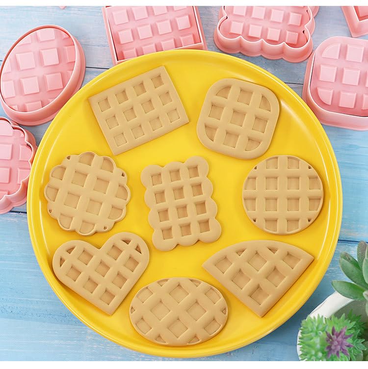 Waffle Cookie Cutters,8 Pieces Plastic Cookie Stamps (Waffle) - color: Waffle