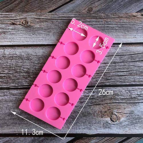12 Capacity Silicone Lollipop Molds,Chocolate Hard Candy Mold with 50pcs 4 inch Lollypop sucker sticks,Candy Treat Bags,gold ties. (Round pink) - style: Round Pink