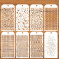 8 Pieces Stencils for Crafts, Leopard Brick Dot Layering Stencils with Keyring Mixed Media Plaid Texture Crackle Marble for Painting on Card Making Canvas DIY Crafts Furniture Paper Airbrush