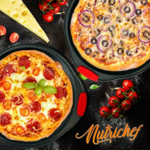 NutriChef 2-Piece 13-Inch Nonstick Pizza Tray, Round Carbon Steel Non-Stick Pan w/Perforated Holes, Premium Bakeware PizzaScreen w/Silicone Grip Handle, Dishwash Safe, NCBPIZX2, Large, (Pack of 20) - size: 20 Pack Large