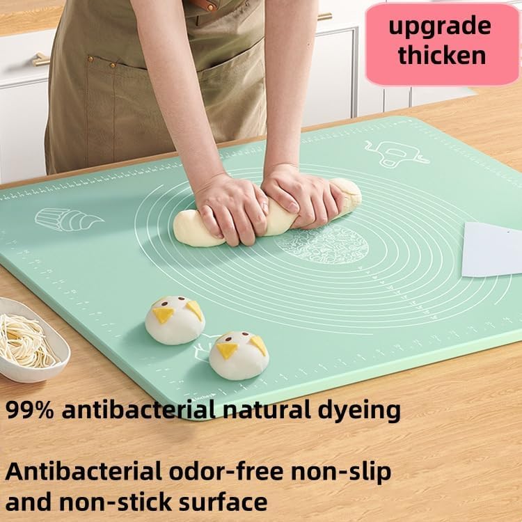 Silicone Pastry Extra Thick Non Stick Baking Mat with Measurements and Edge Heightening, Silicone Rolling Mat for Pastry, Bread, Cookies, Pizza, Fondant, Pasta