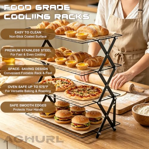 4-Tier Collapsible Cooling Rack, Adjustable Baking & Grilling Rack - size: 4-Tier