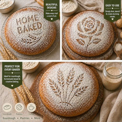 Sourdough & Artisan Bread Stencils -Cake, Pie, Bread & Cookies -Decorate Your Own Unique Design -Baking Mold Stencil Template for Decorating. Classic Wheat, Hearts & More, BONUS Coffee/Cookie Stencils