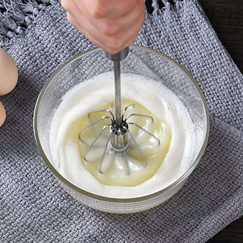Semi-automatic Whisk, Stainless Steel Egg Beater, Hand Push Rotary Whisks Mixer Stirrer for Making Cream, Whisking, Beating and Stirring (Silver) - color: Silver