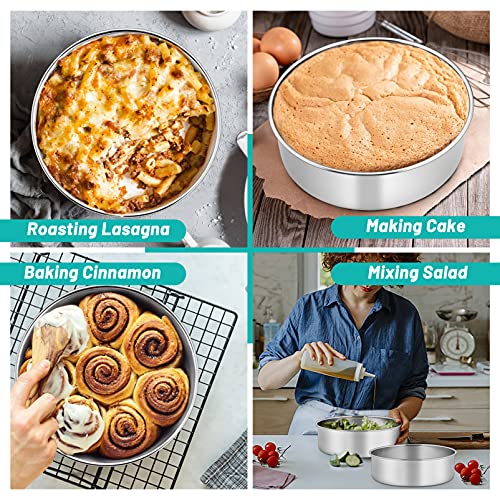TeamFar Cake Pan, Stainless Steel Round Baking Pans Set for Layer Cake Pie