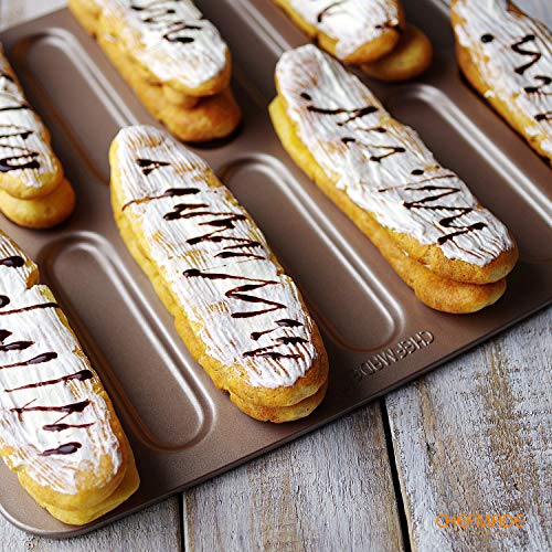 CHEFMADE Eclair Cake Pan, 14-Cavity Non-Stick Mini Eclair Cookie Biscuits Bakeware for Oven Baking (Champagne Gold) - size: Eclair 14 Cups