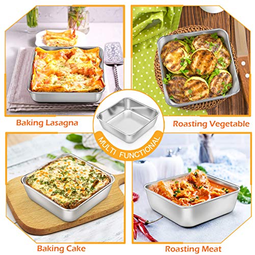 P&P CHEF Square 6x6 Baking Cake Pan, 4 Pcs Stainless Steel Brownie Pan - size: 6 Inch