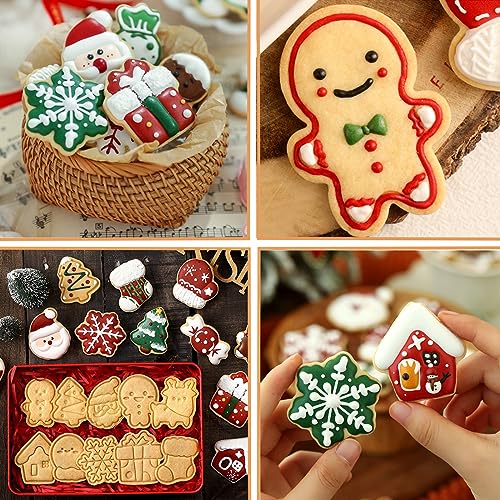 24pcs Chrismas Cookie Cutters Stamps Biscuit Baking Tools Embossing Cookie Molds - style: Christmas