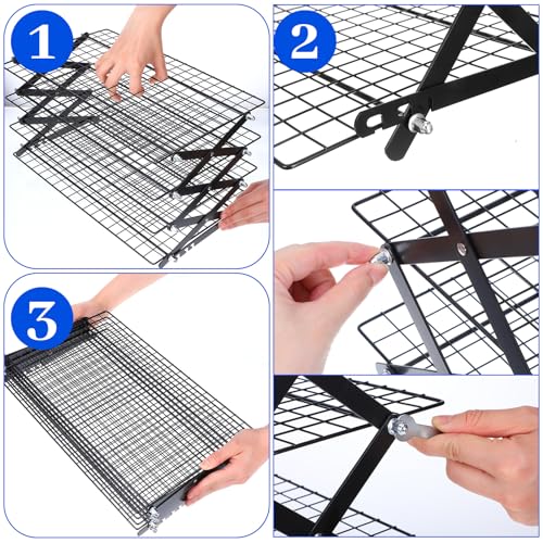 Sibba 4 Tier Collapsibl Cooling Rack, Adjustable 4 Setting Design Stainless Steel Baking Rack Stackable Roasting Cooking Drying Wire Cooling Racks for Cookies Baking Gifts for Women, Black