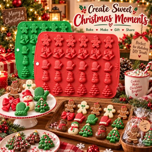 2 Pack Christmas Silicone Molds 60 Cavity Christmas Candy Molds (Red-green) - color: 2pcs Xmas mold001