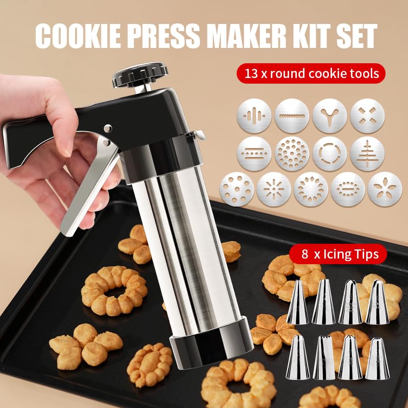 Cookie Press Gun Kit, Spritz Cookie Press, Stainless Steel