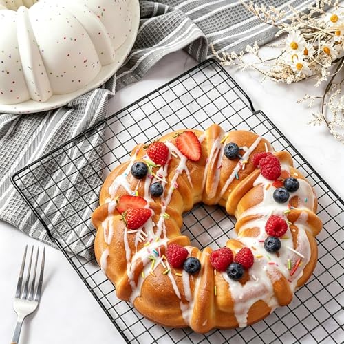 Vinino 9.5 Inch Fluted Tube Cake Pan with Metal Frame, 1 Pack
