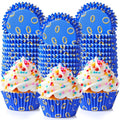 Vesici 300 Counts Video Game Cupcake Liners Blue and Gold Rings Paper Cupcake Wrappers Holders Cartoon Disposable Baking Cup Bulk for Birthday Baby Shower Baking Party Supplies - style: Blue with Gold Ring Print