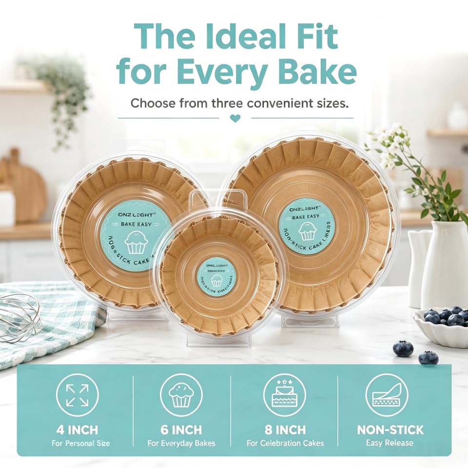 50Pcs 4 Inch Natural Unbleached Parchment Paper Rounds – Non-Stick Precut Baking Circles for Cake & Basque Cheesecake, Easy Peel & Clean Release - size: 4 inch