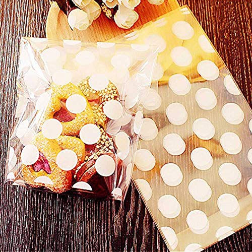 Tim&Lin White Polka Dot Clear Cello Candy Favor Bags,Cellophane Cookie Treat Plastic Bags,With Gold Twist Ties, Pack of 50 - color: White Polka Dot/50PCS