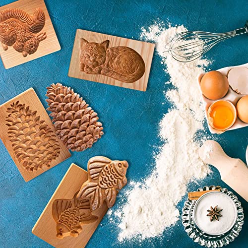 4 Pieces Wooden Cookie Molds Biscuit Carved Wooden Mould DIY Cookie Stamps Cookie Cutter Funny 3D Press Embossing Mold Animal Pattern Baking Tool - color: Animals 4PCS set