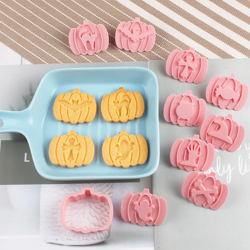 BESEK Halloween Cookie Cutters: 9 shape Pumpkin Cookie Cutter, Halloween Holiday Decorative Party Supplies for Biscuit Baking - color: Pumpkin