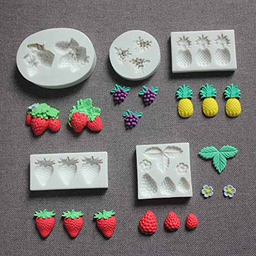Lovely Small Items Silicone Fondant Molds Set For Cake Topper, Gumpaste, Candy & Chocolate, Polymer Clay and More (Fruits) - color: Fruits