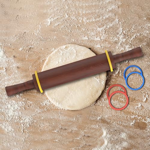 Wooden Rolling Pin,17''Sapele Dough Roller with 3 Thickness Rings,Brown - color: Brown